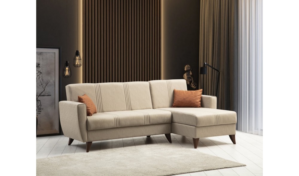 Canapea extensibila de colt, Zaden - Bej, 218 x 86 x 130 cm