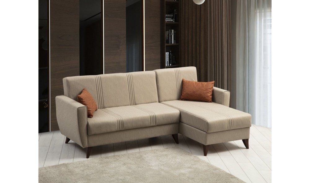 Canapea extensibila de colt, Zaden - Bej, 218 x 86 x 130 cm