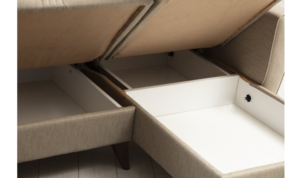 Canapea extensibila de colt, Zaden - Bej, 218 x 86 x 130 cm