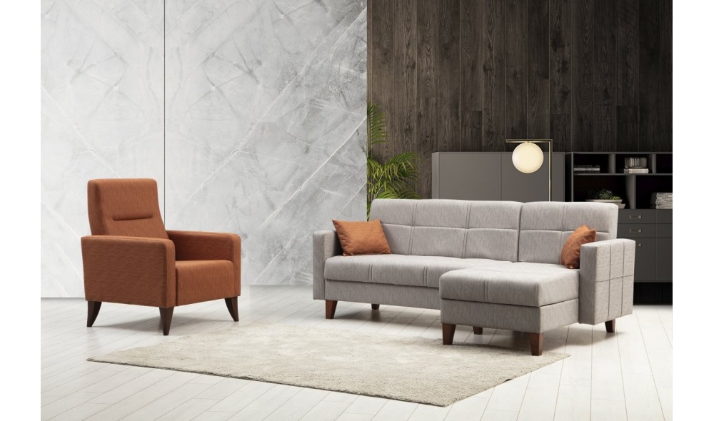 Set canapea, Polya L - Gri deschis, 216 x 86 x 130 cm