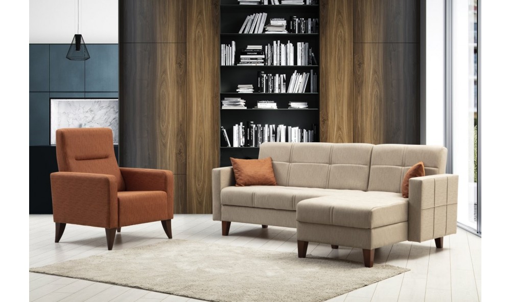 Set canapea, Polya L - Bej, 216 x 86 x 130 cm