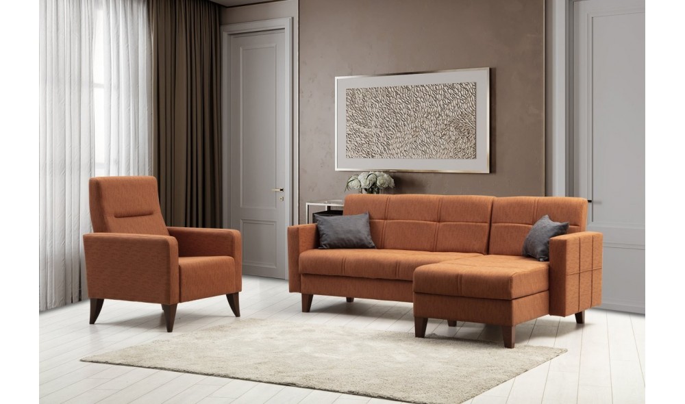 Set canapea, Polya L - Tigle Red, 216 x 86 x 130 cm