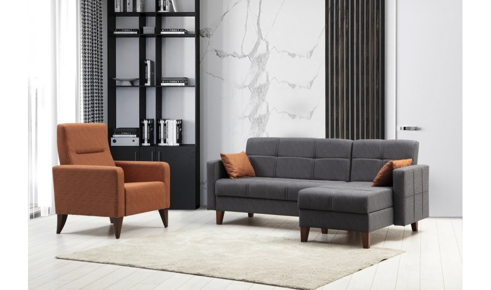 Set canapea, Polya L - Gri inchis, 216 x 86 x 130 cm