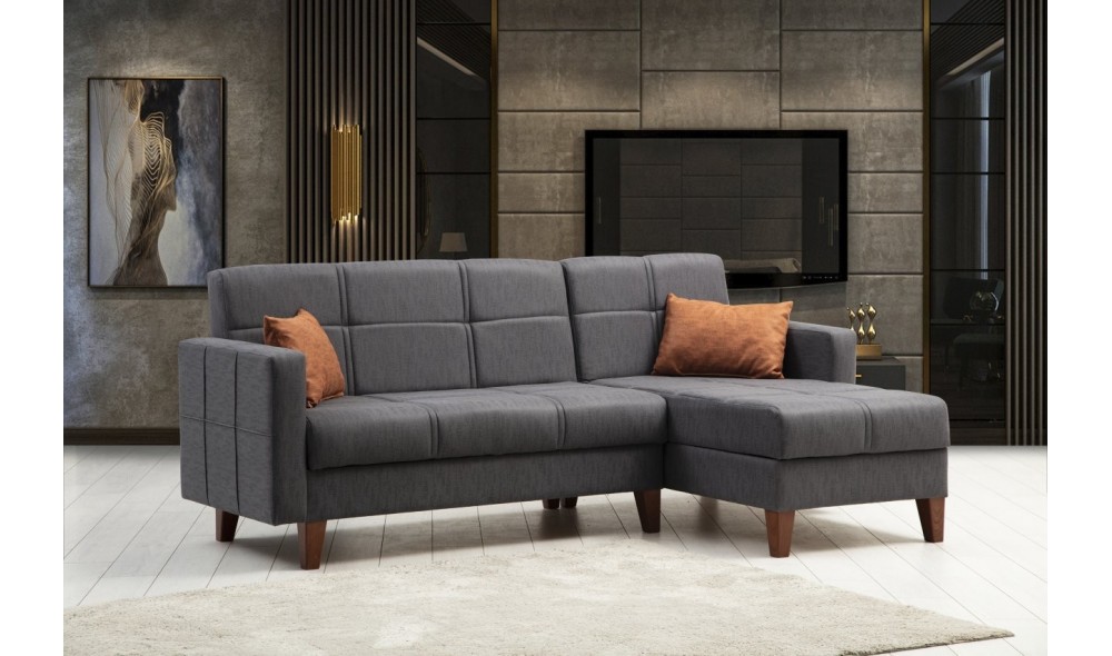 Set canapea, Polya L - Gri inchis, 216 x 86 x 130 cm