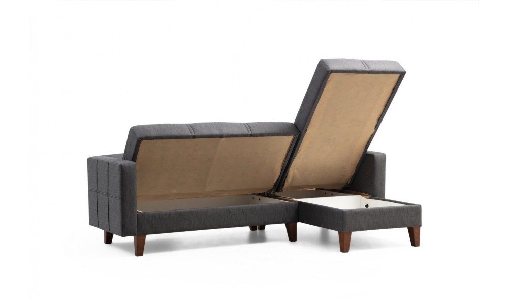 Set canapea, Polya L - Gri inchis, 216 x 86 x 130 cm