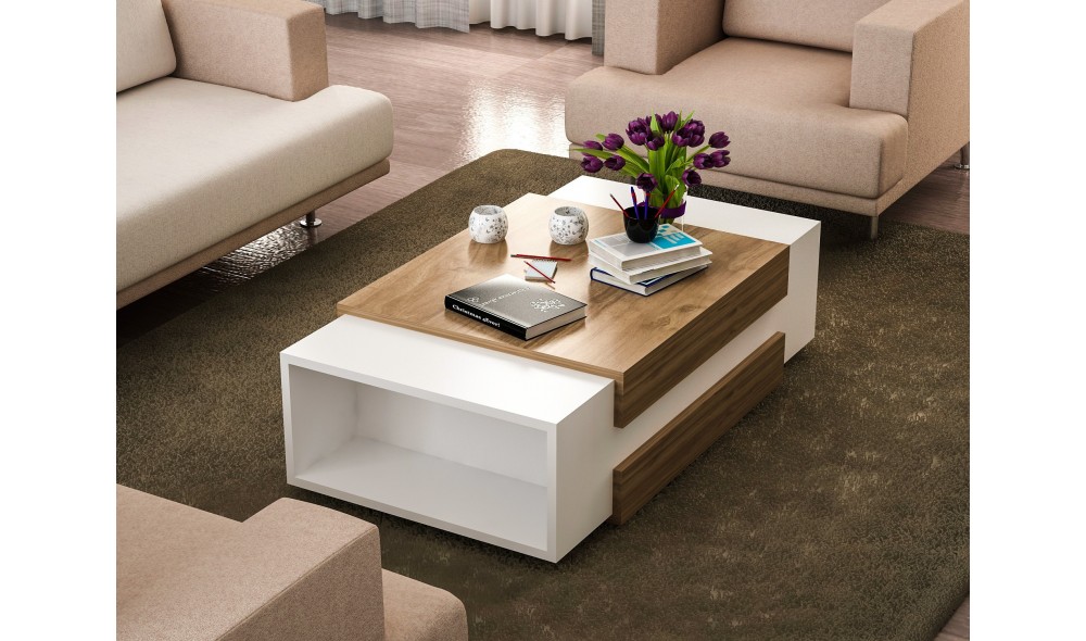 Masuţa de cafea Nora - Alb, Nuc 110 x 31 x 57 cm