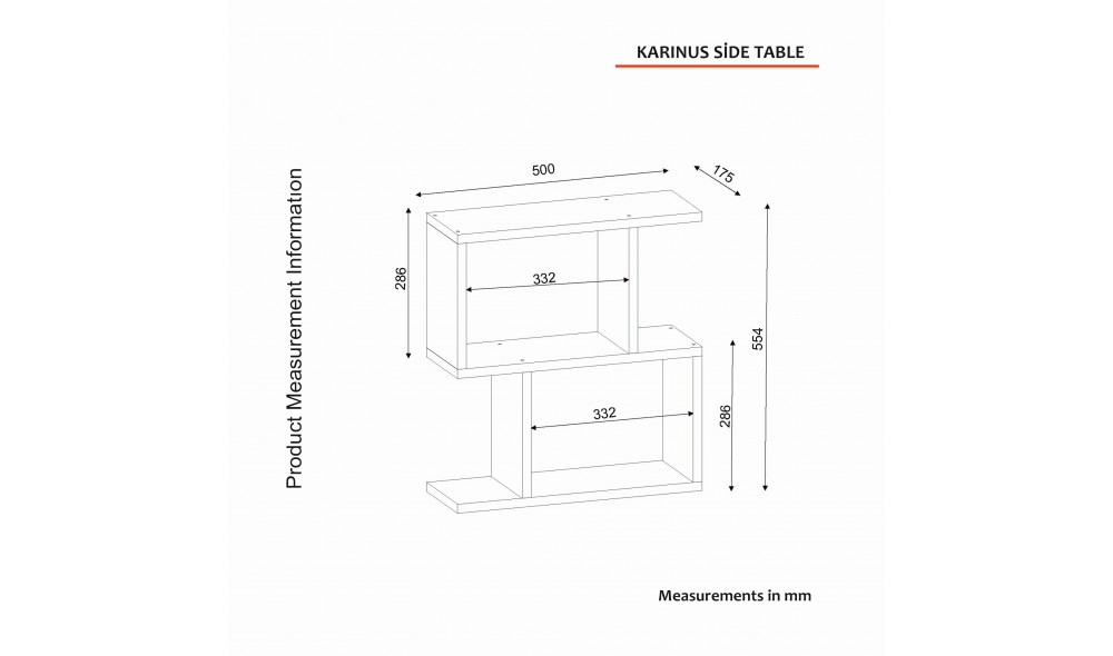 Masa laterala, Karinus, Alb, 50 x 55 x 18 cm