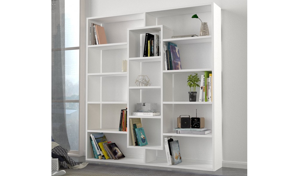 Raft pentru carti, Ample, Alb, 125 x 136 x 22 cm