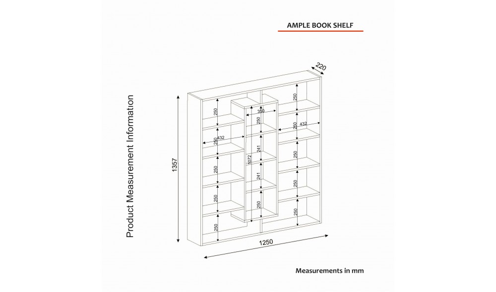 Raft pentru carti, Ample, Alb, 125 x 136 x 22 cm