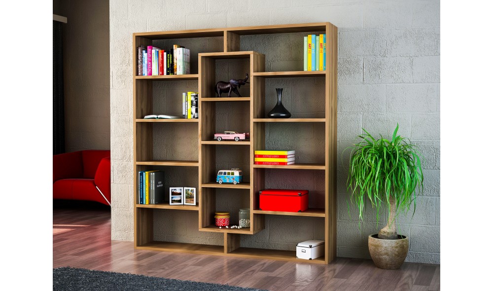 Raft pentru carti, Ample, Nuc, 125 x 136 x 22 cm