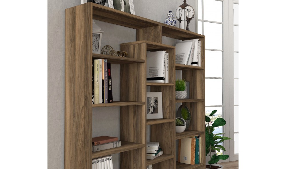 Raft pentru carti, Ample, Nuc, 125 x 136 x 22 cm