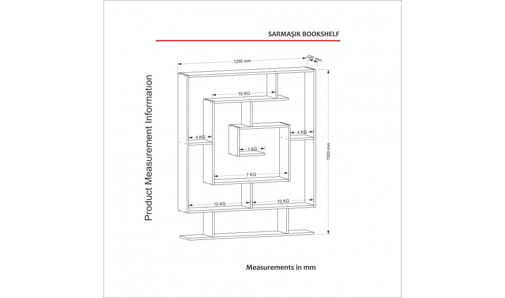 Raft pentru carti, Sarmasik, Alb, 125 x 149 x 22 cm