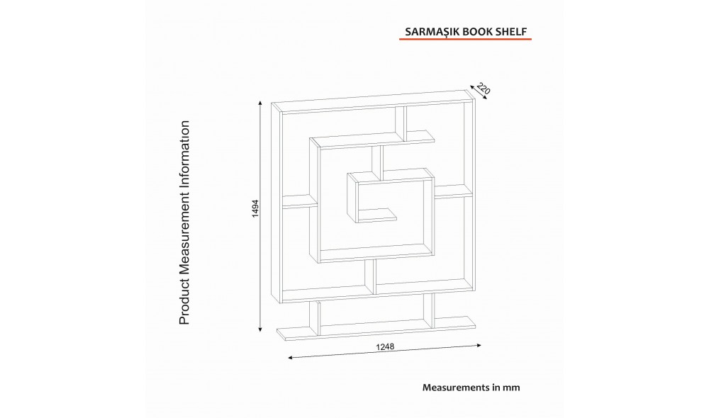 Raft pentru carti, Sarmasik, Alb, 125 x 149 x 22 cm