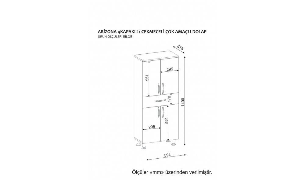 Dulap de baie, Arizona 4 Door, Alb, 59 x 140 x 32 cm