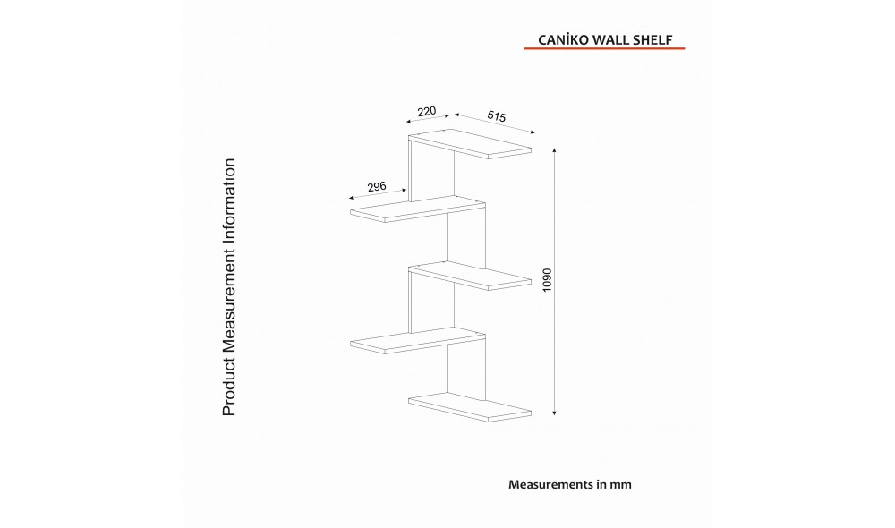 Raft de perete, Caniko, Nuc, 52 x 109 x 30 cm