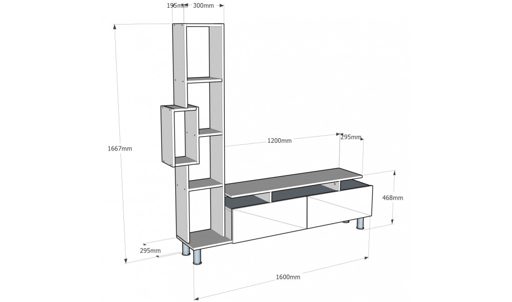 Unitate TV Lalea - alb, nuc 160 x 166 x 29 cm