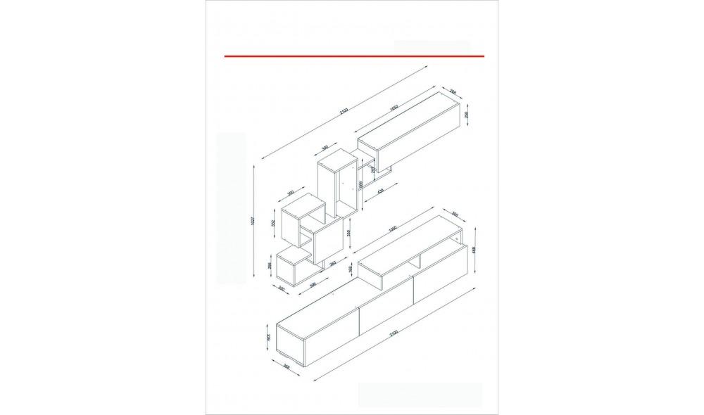 Unitate TV Elit - Alb, Nuc 210 x 46 x 36 cm