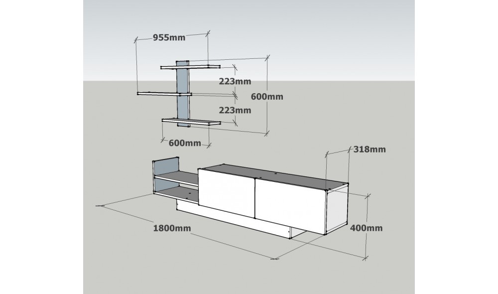 Unitate TV, Egemen, Alb, 180 x 40 x 32 cm