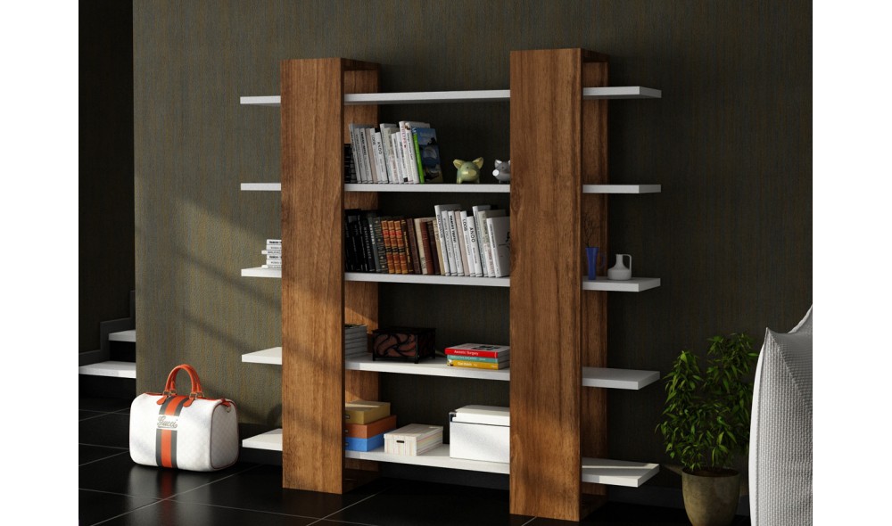 Raft de carti Piscina - Alb, Nuc 120 x 120 x 19 cm