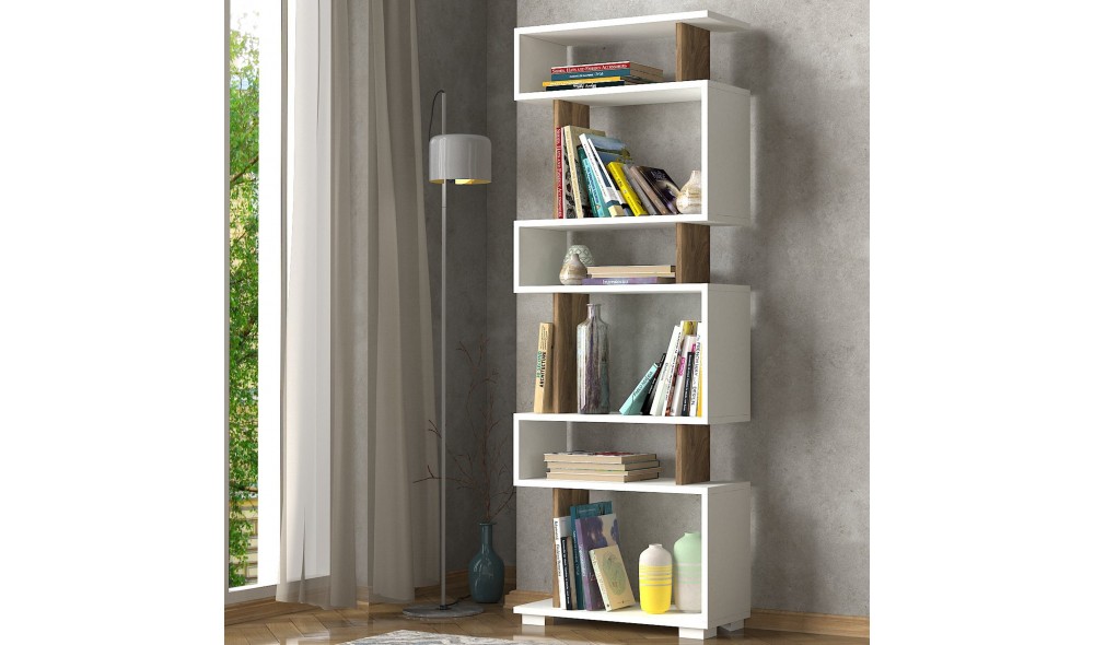 Raft de carti Blok - Alb, Nuc 60 x 165 x 19 cm