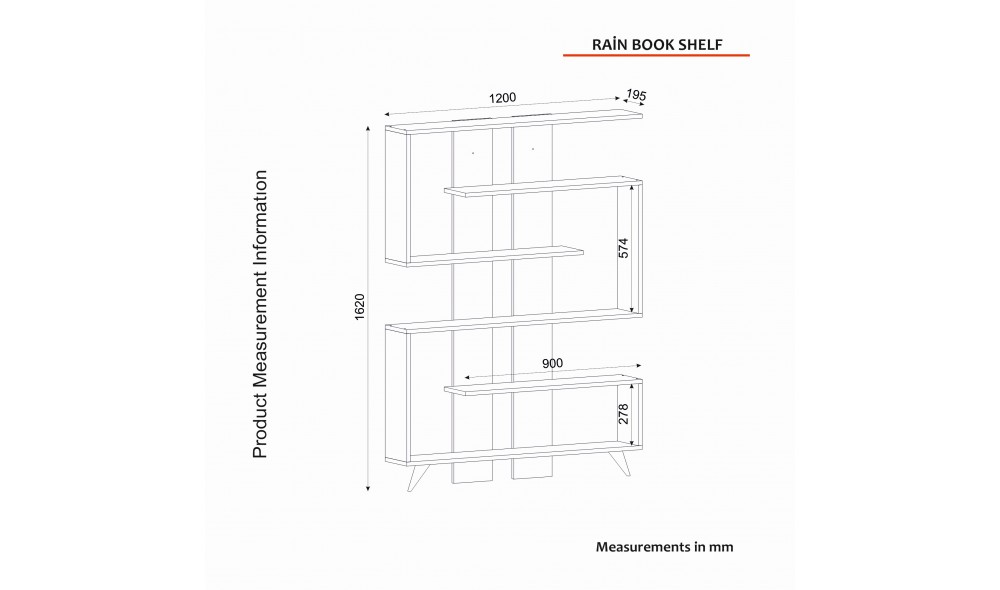 Raft pentru carti, Rain, Alb, 120 x 162 x 20 cm