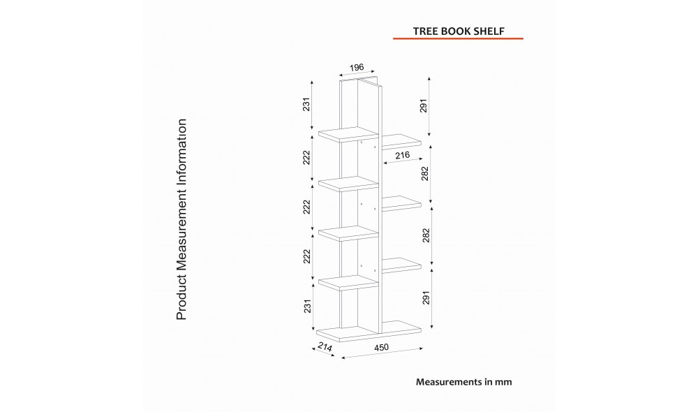 Raft pentru carti, Tree, Alb, 45 x 122 x 22 cm