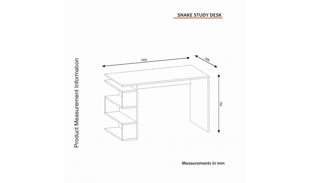 Birou de studiu, Snake, Alb, 120 x 75 x 60 cm