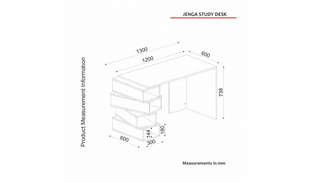 Birou de studiu, Jenga, AlbNuc, 130 x 75 x 60 cm