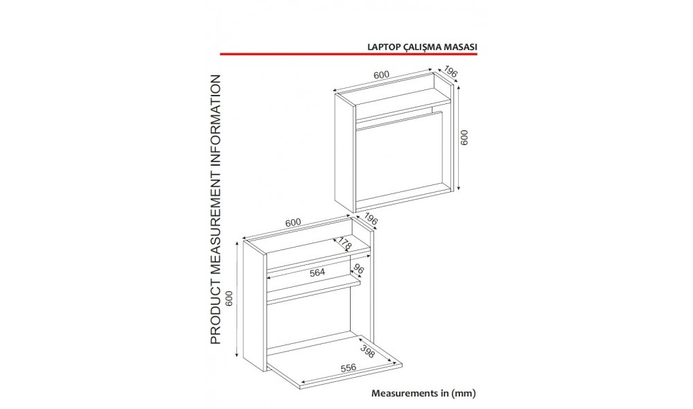 Birou de studiu, Laptop, AlbNuc, 60 x 60 x 20 cm