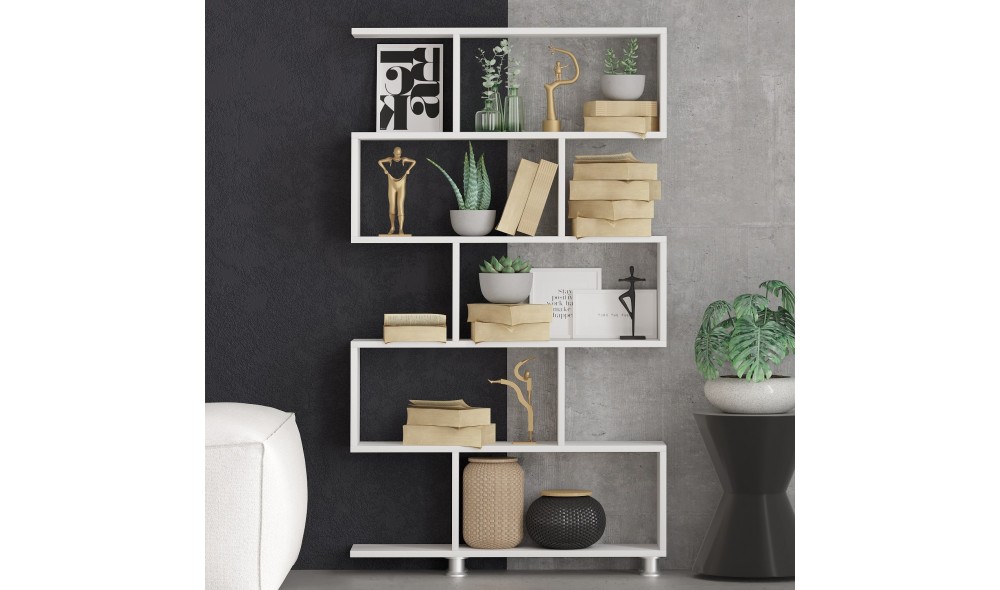 Raft pentru carti, Nilufer, Alb, 90 x 156 x 20 cm