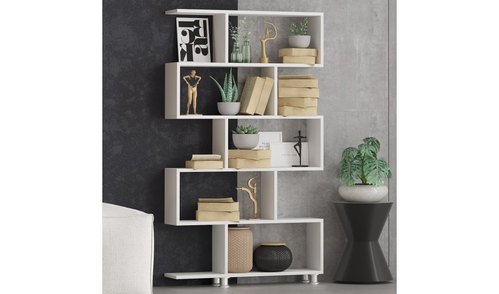 Raft pentru carti, Nilufer, Alb, 90 x 156 x 20 cm