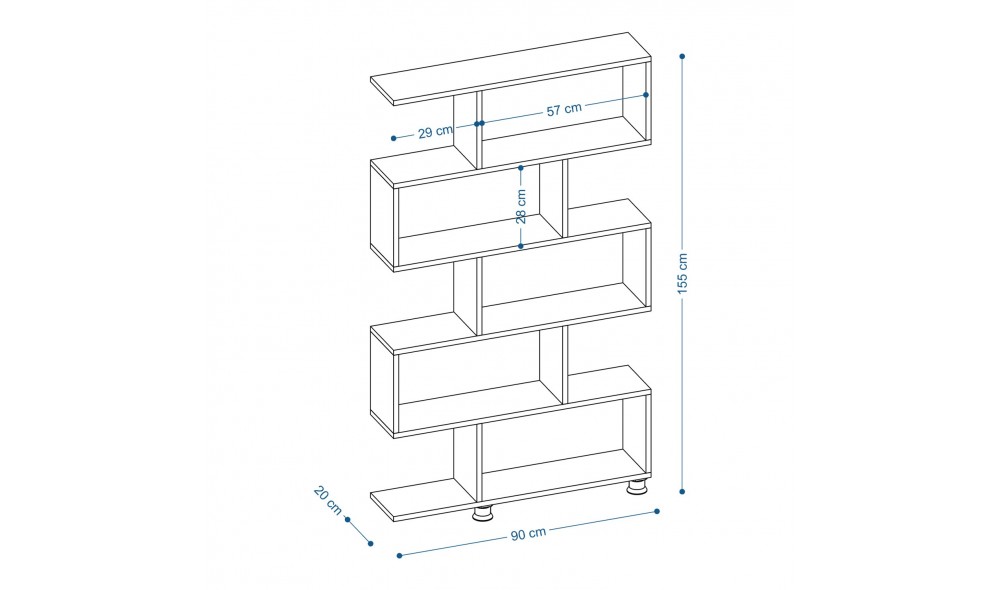Raft pentru carti, Nilufer, Alb, 90 x 156 x 20 cm
