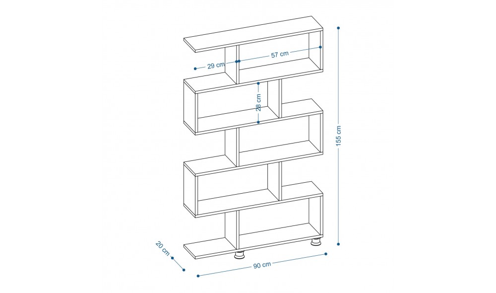 Raft de carti Nilüfer - Nuc 90 x 156 x 20 cm