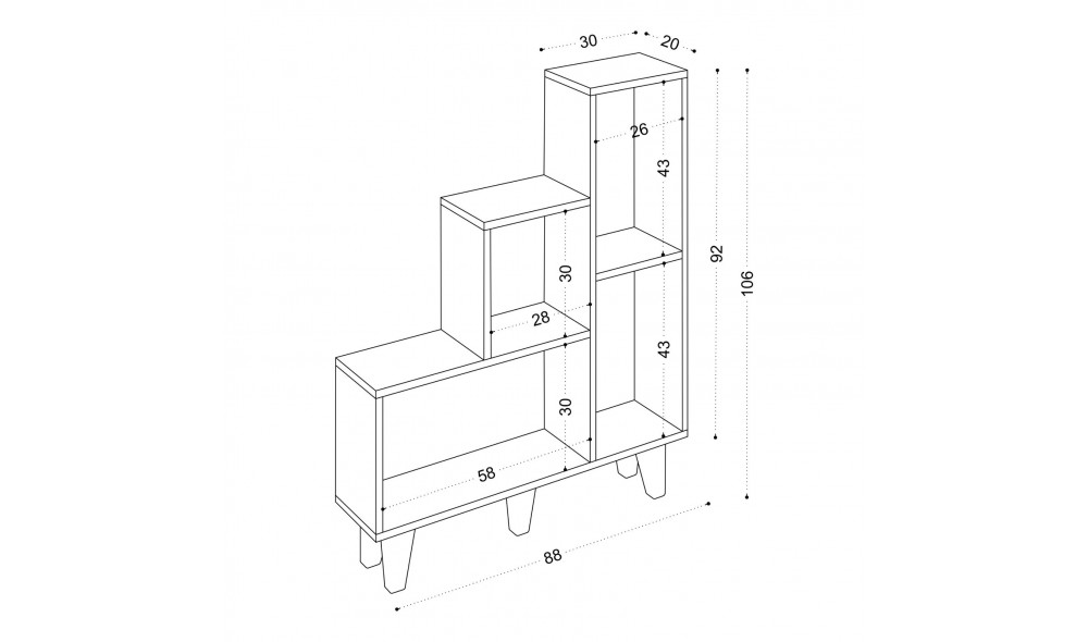 Raft pentru carti, Nisa, Alb, 88 x 106 x 20 cm