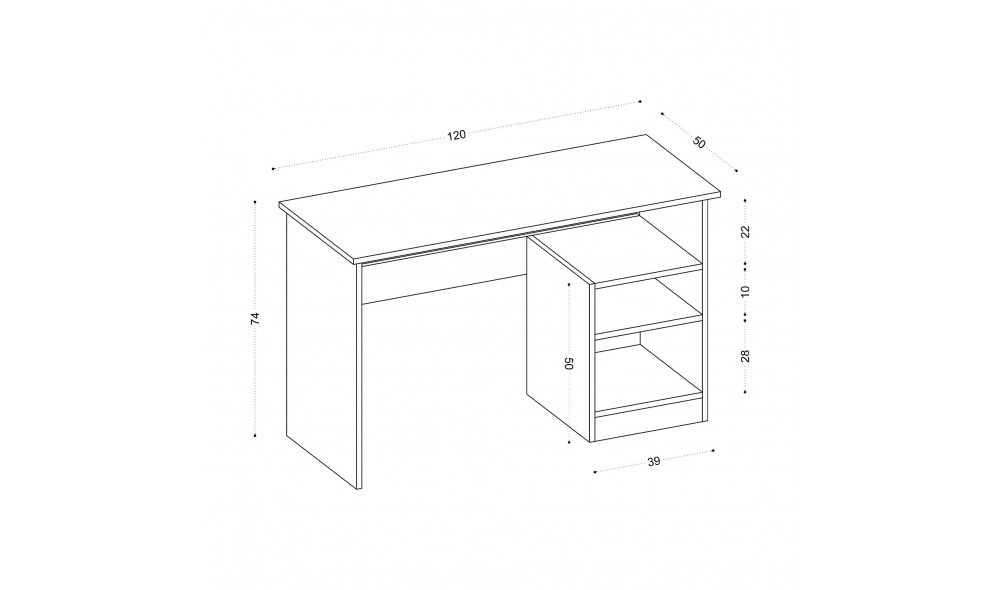 Birou de studiu, Bahar, Alb, 120 x 74 x 50 cm