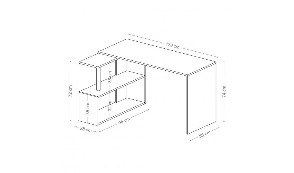 Birou de studiu, Gelincik, Alb, 130 x 74 x 94 cm