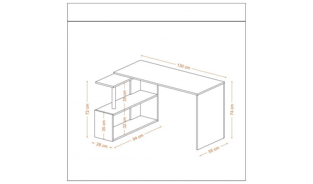 Birou de studiu, Gelincik, Alb, 130 x 74 x 94 cm