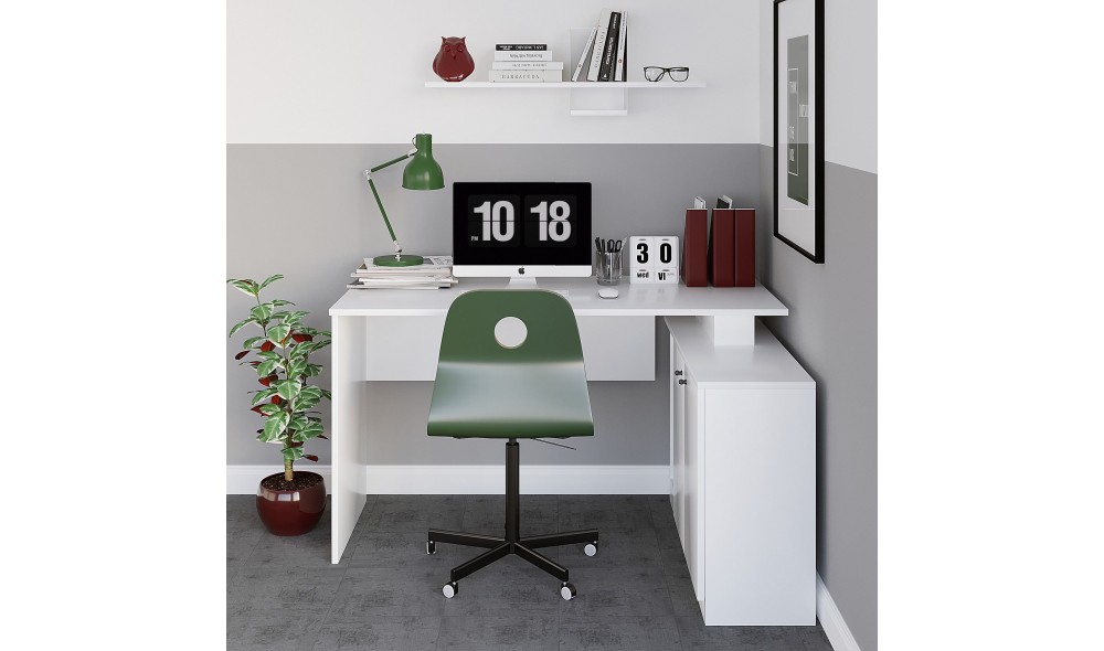 Birou de studiu, Basak, Alb, 130 x 74 x 60 cm