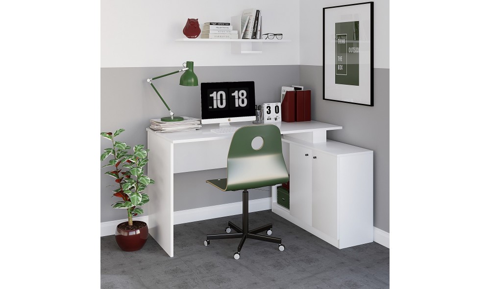 Birou de studiu, Basak, Alb, 130 x 74 x 60 cm