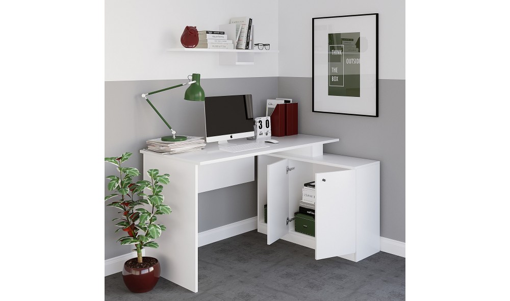 Birou de studiu, Basak, Alb, 130 x 74 x 60 cm
