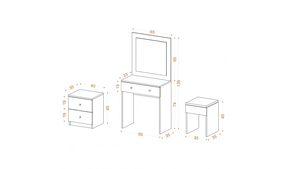 Masa de machiaj, Nice, Alb, 65 x 139 x 35 cm