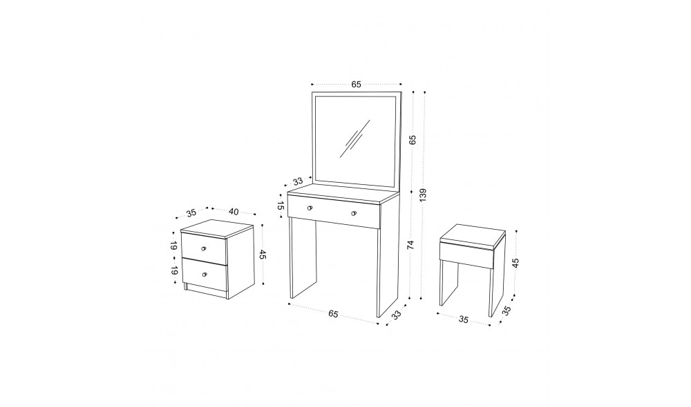 Masa de machiaj, Nice, Alb, 65 x 139 x 35 cm