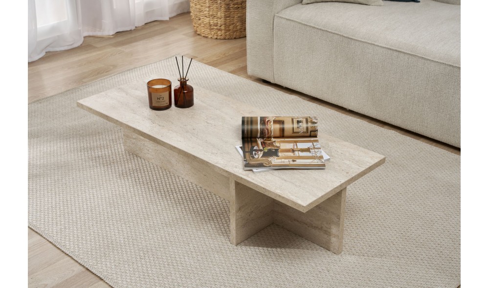 Masuta de cafea, Harbor - Travertine, 120 x 30 x 45 cm