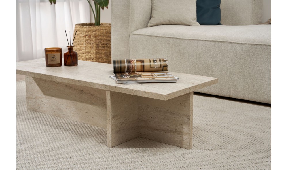 Masuta de cafea, Harbor - Travertine, 120 x 30 x 45 cm