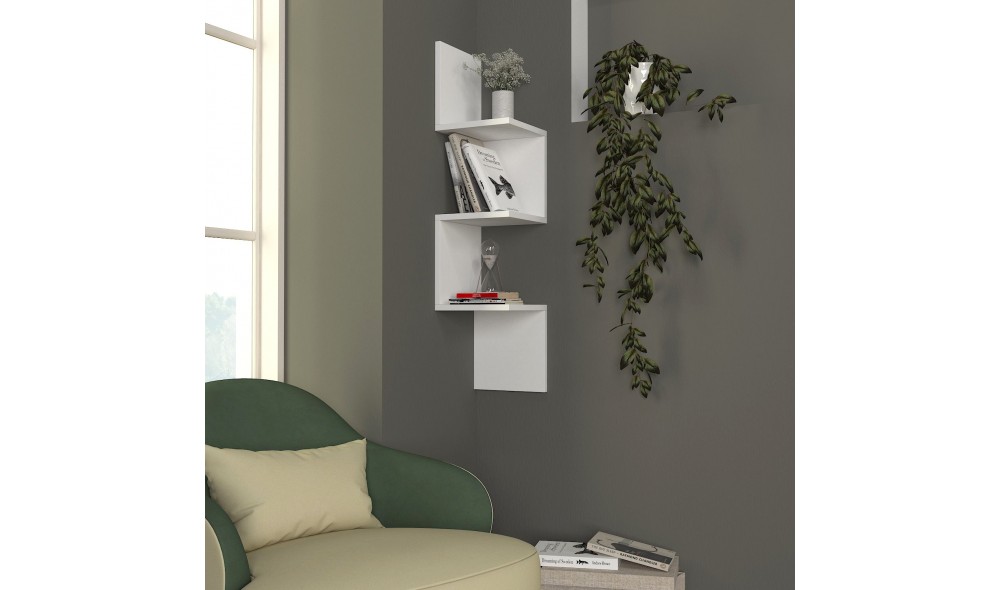 Raft de perete, Corner, Alb, 25 x 105 x 25 cm