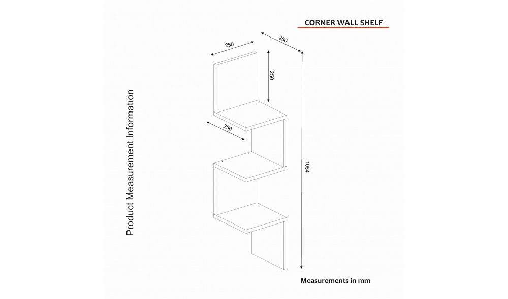 Raft de perete, Corner, Alb, 25 x 105 x 25 cm