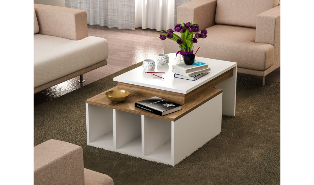 Masuţa de cafea Kolarado - Alb, Wanut 90 x 37 x 60 cm