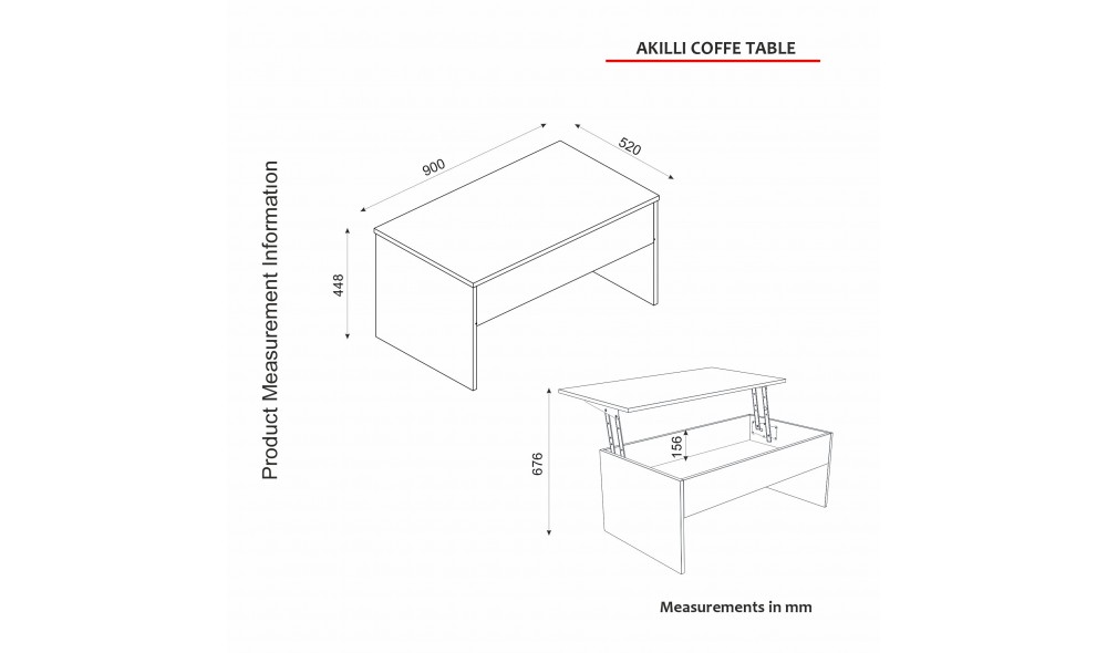 Masuta de cafea, Akilli, Alb, 90 x 45 x 52 cm