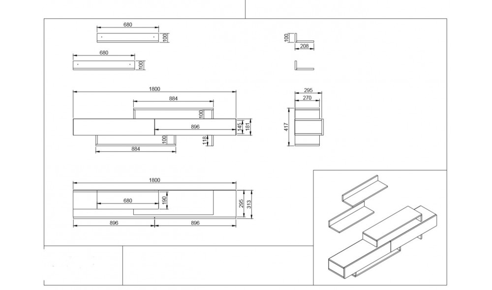 Unitate TV, Nirvana, AlbTeak, 180 x 42 x 30 cm