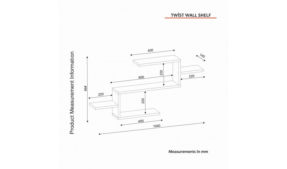 Raft pentru carti, Twist, Alb, 104 x 49 x 15 cm